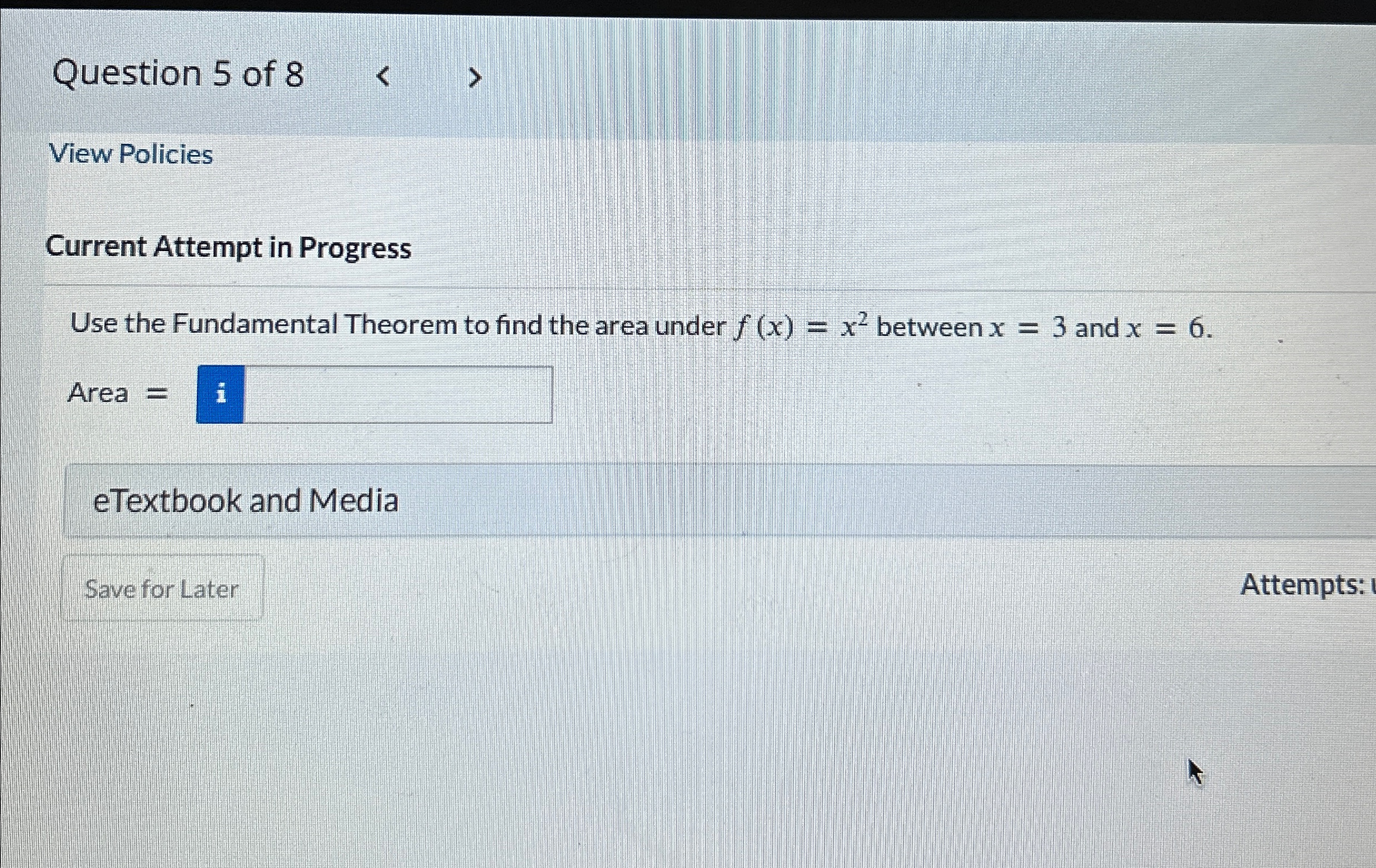 Solved Question 5 ﻿of 8View PoliciesCurrent Attempt in | Chegg.com