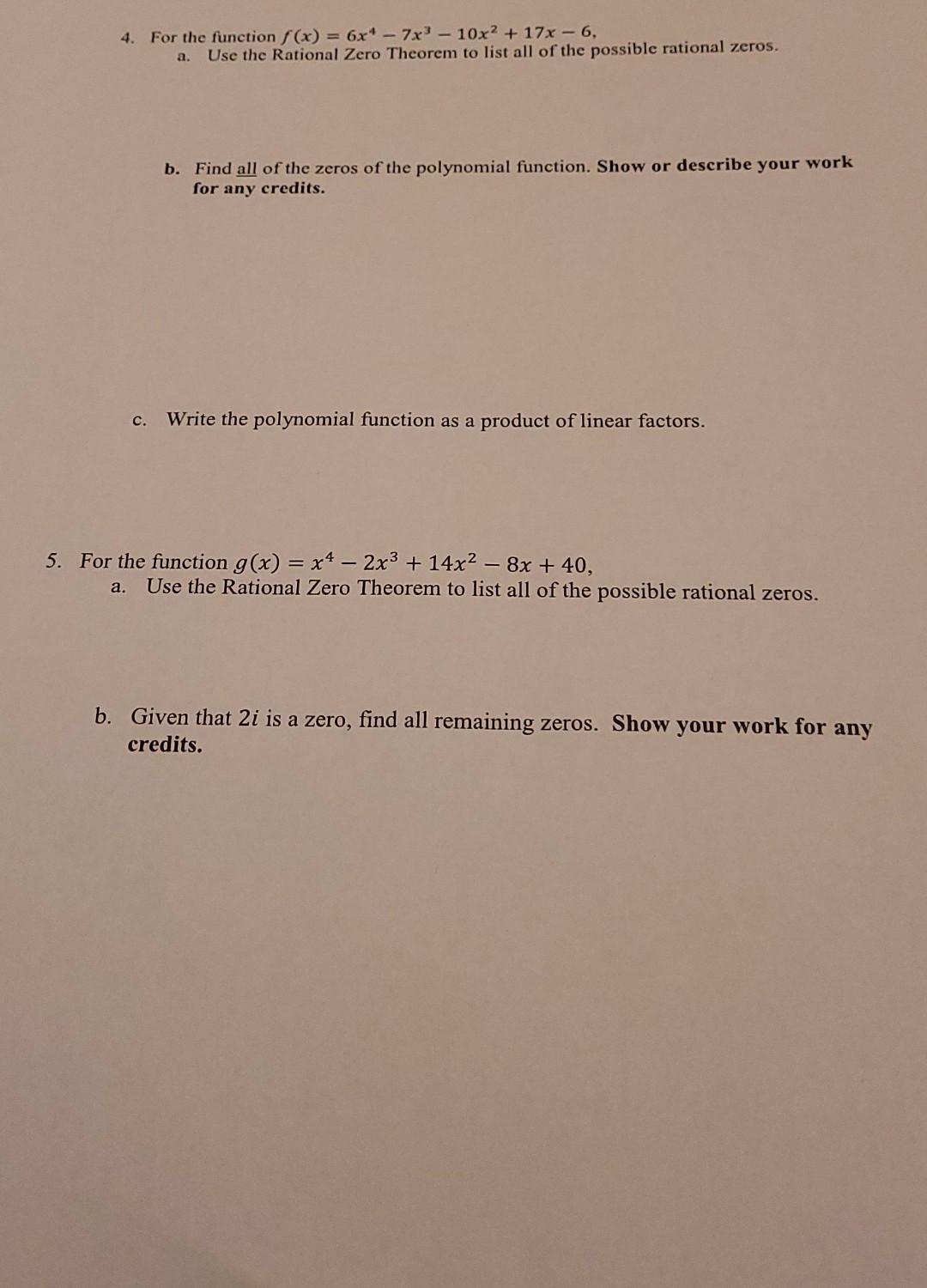 Solved 4 For The Function F X 6x4−7x3−10x2 17x−6 A Use