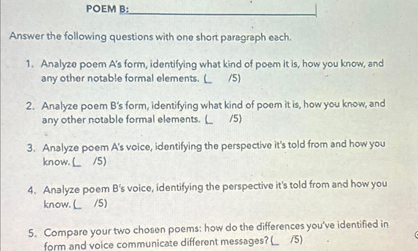 Solved POEM B:Answer the following questions with one short | Chegg.com