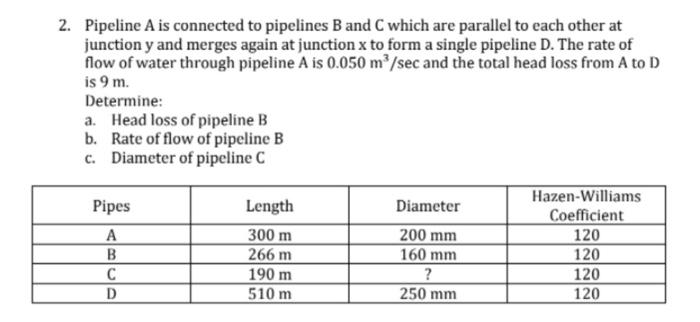 Solved 2. Pipeline A Is Connected To Pipelines B And C Which | Chegg.com