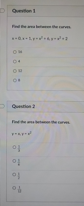 Solved ) Question 1 Find the area between the curves. x = 0, | Chegg.com