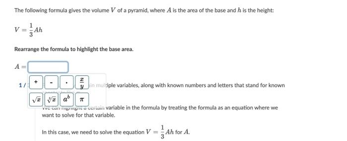 Solved The Following Formula Gives The Volume V Of A | Chegg.com