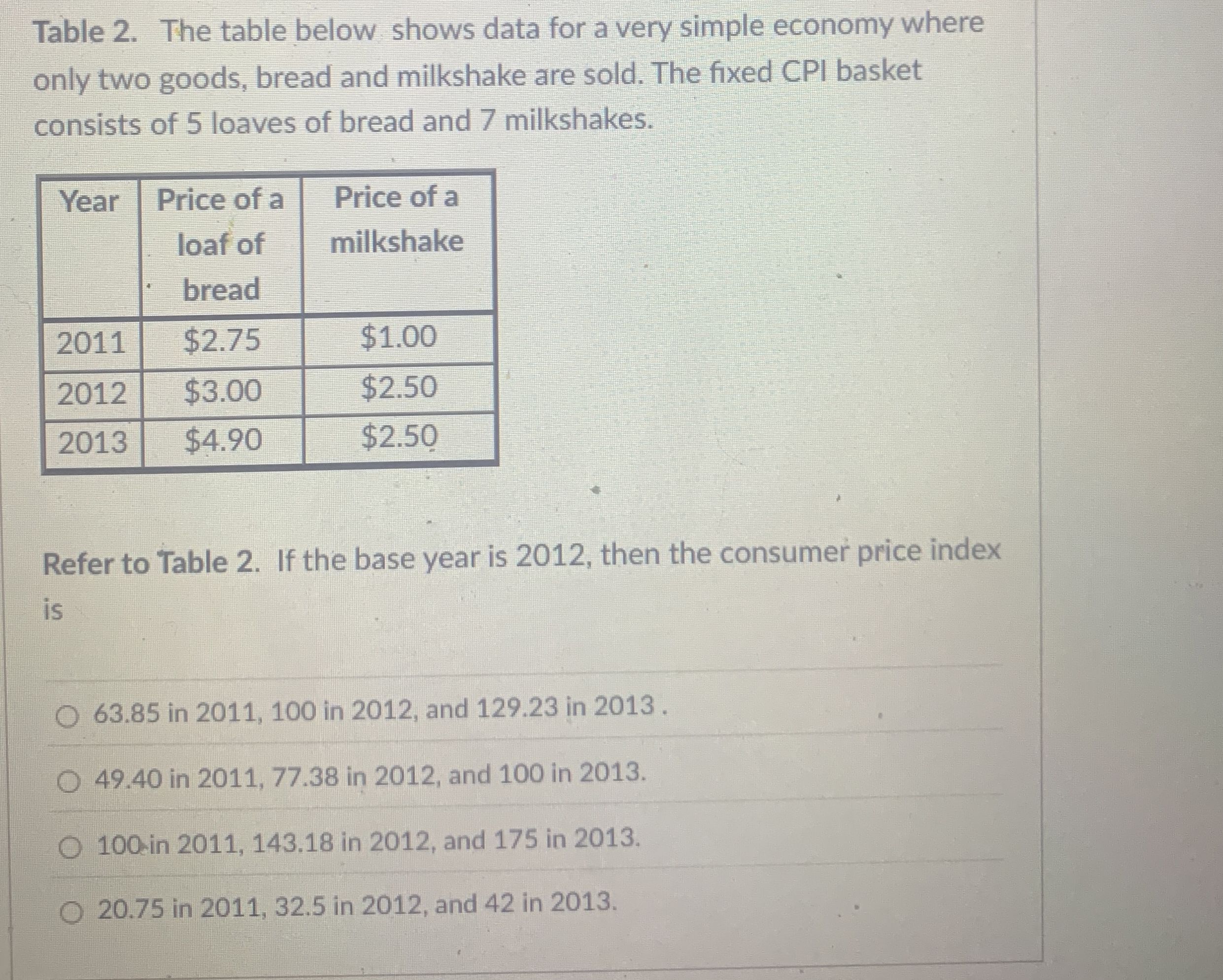Solved Table 2. ﻿The table below shows data for a very | Chegg.com