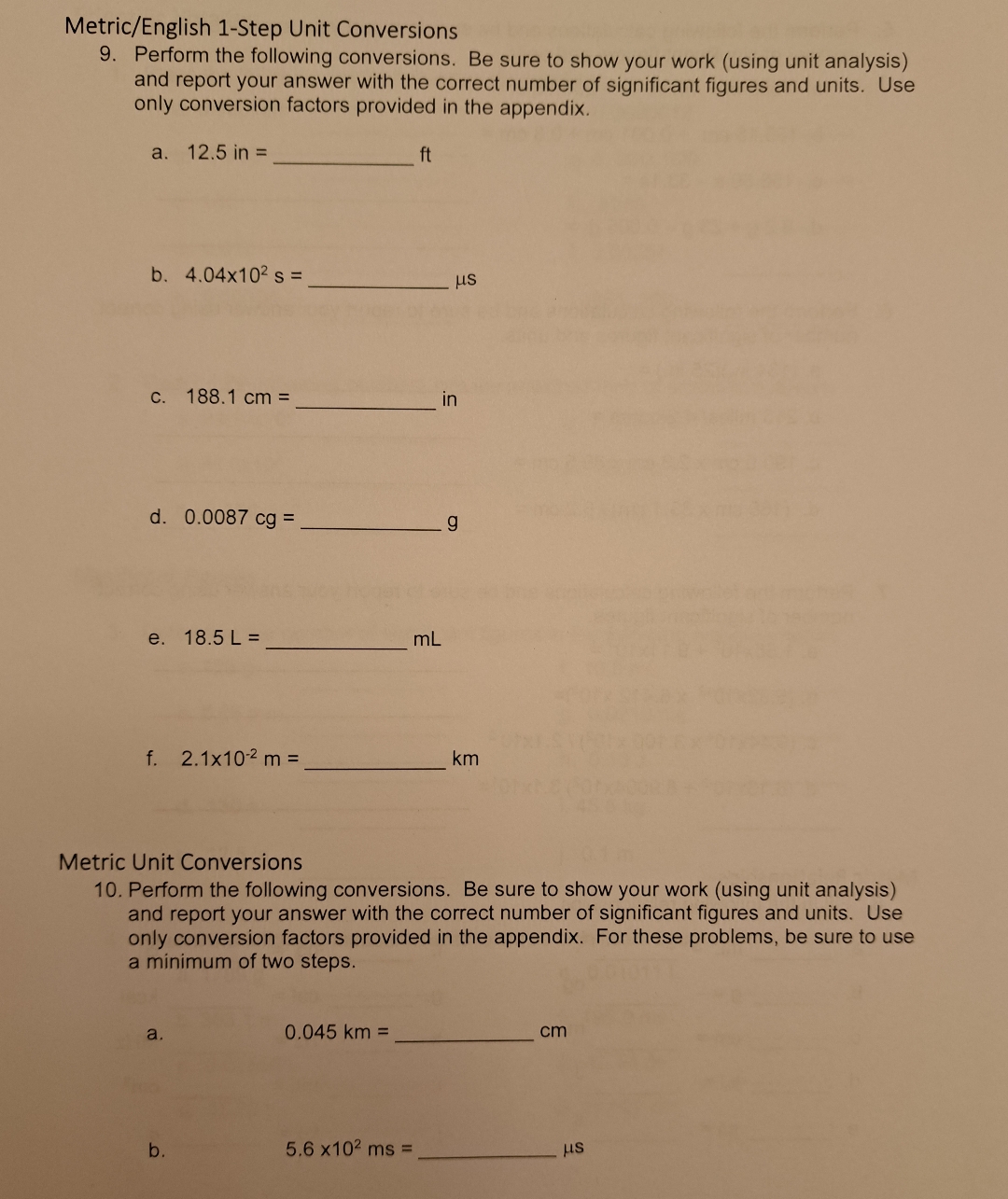 One Step Unit Conversion Problems Solved Metric/English 1-Step Unit Conversions9. Perform the | Chegg.com