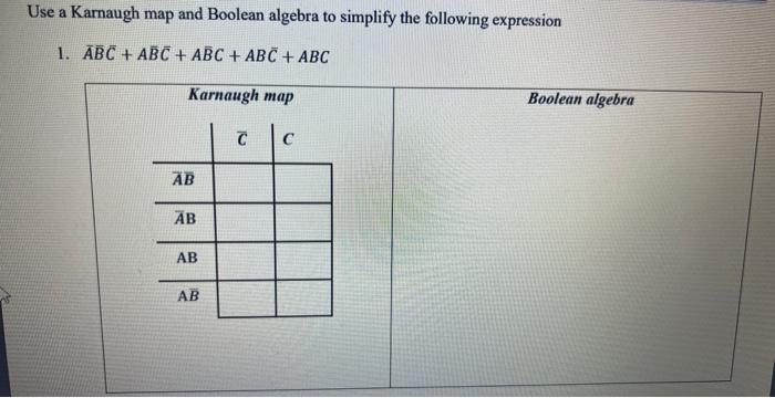 Solved Use a Karnaugh map and Boolean algebra to simplify | Chegg.com