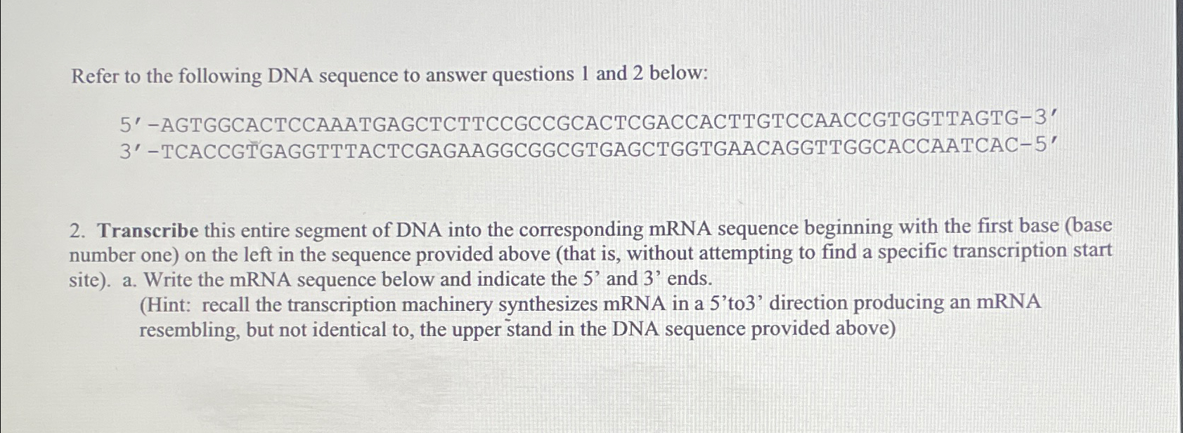 Solved Refer to the following DNA sequence to answer | Chegg.com