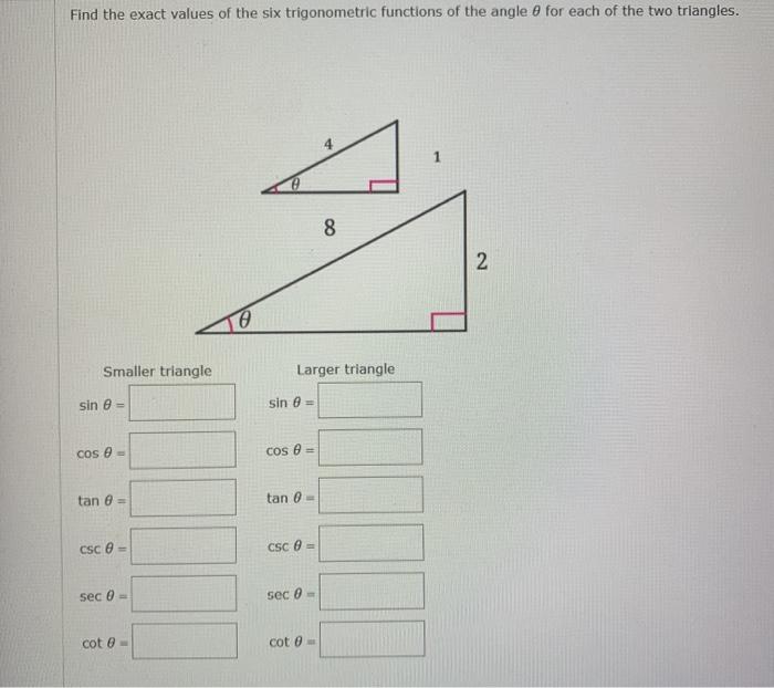 Solved Find the exact values of the six trigonometric | Chegg.com