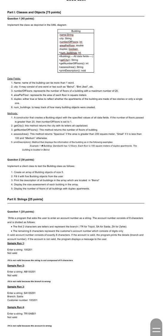 Parti: Classes and Objects [75 points) Question 1 [45 | Chegg.com