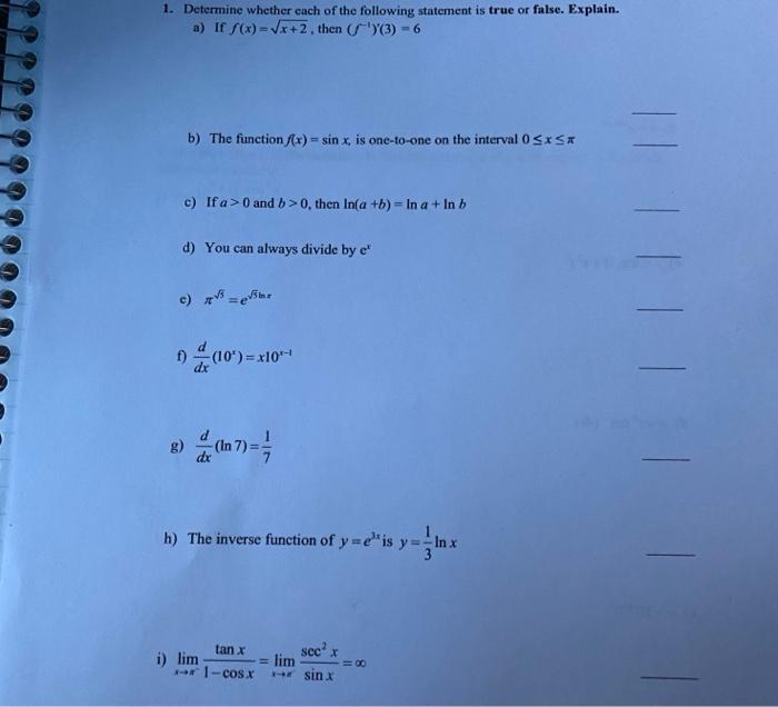 Solved 1. Determine whether each of the following statement | Chegg.com