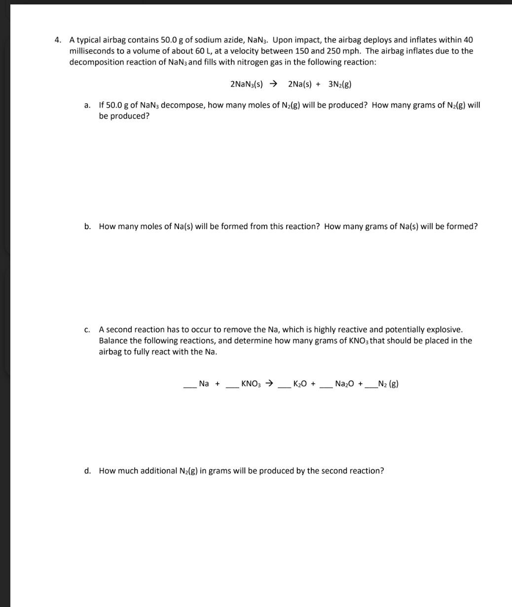 Solved Airbag Lab (gas stoichiometry) Lab objective