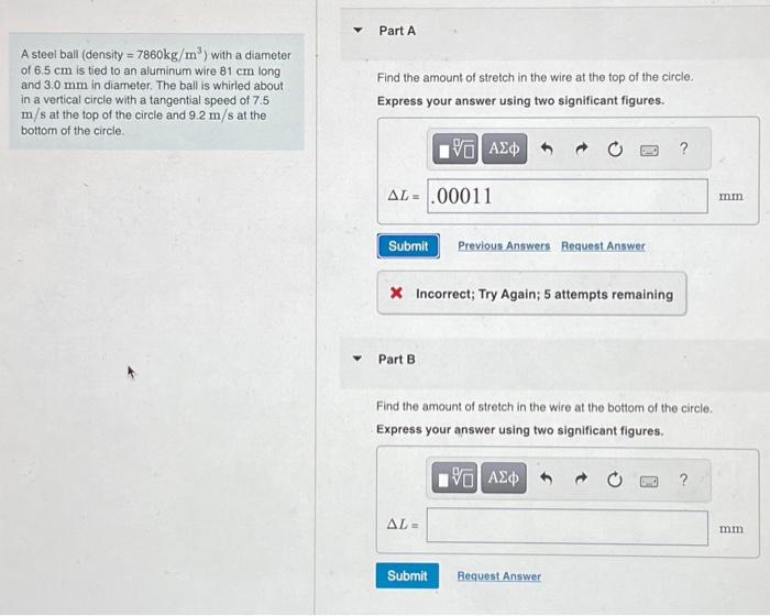 Solved A steel ball (density =7860 kg/m3 ) with a diameter