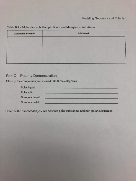 Solved modeling geometry and polarity.table B.4 molecules