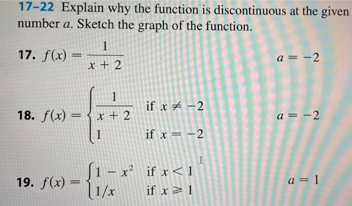 Solved 17-22 Explain why the function is discontinuous at | Chegg.com