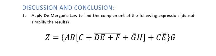 Solved Apply De Morgan's Law To Find The Complement Of The | Chegg.com