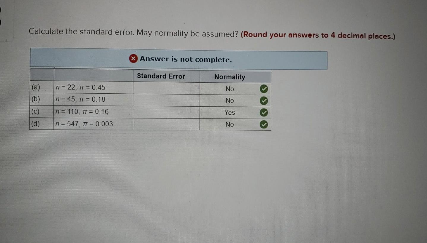 Solved Calculate the standard error. May normality be