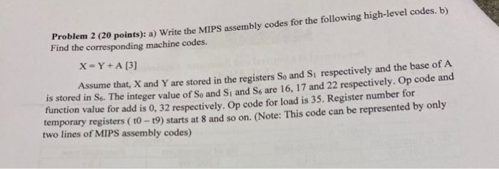Solved Problem 2 (20 points): a) Write the MIPS assembly | Chegg.com