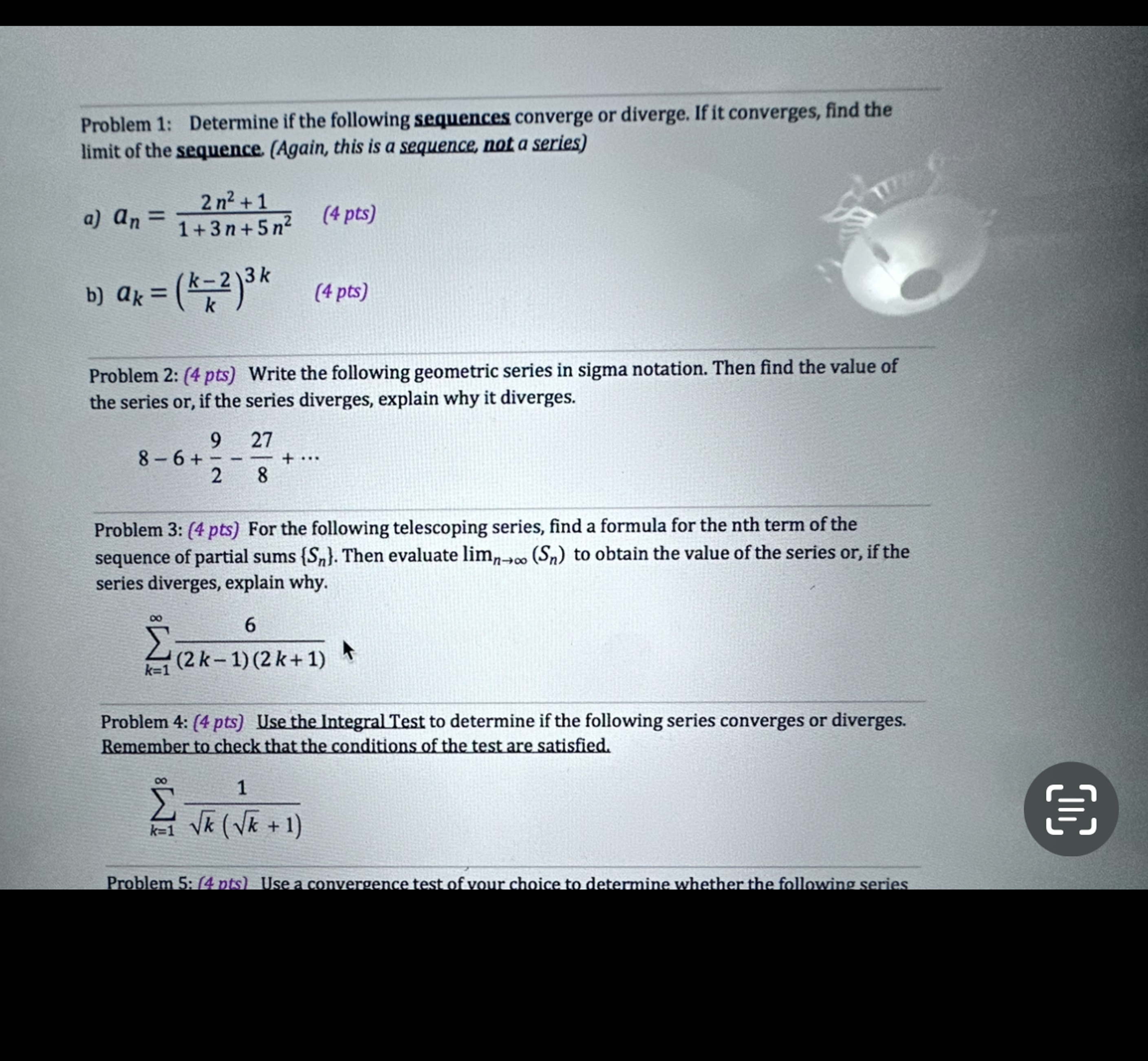 Solved Problem 1: Determine if the following sequences | Chegg.com