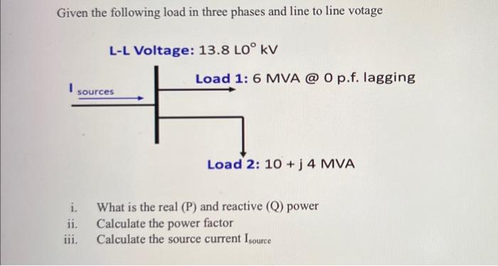Solved Given the following load in three phases and line to | Chegg.com