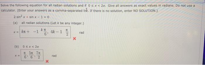 Solved Solve the following equation for all radian solutions | Chegg.com