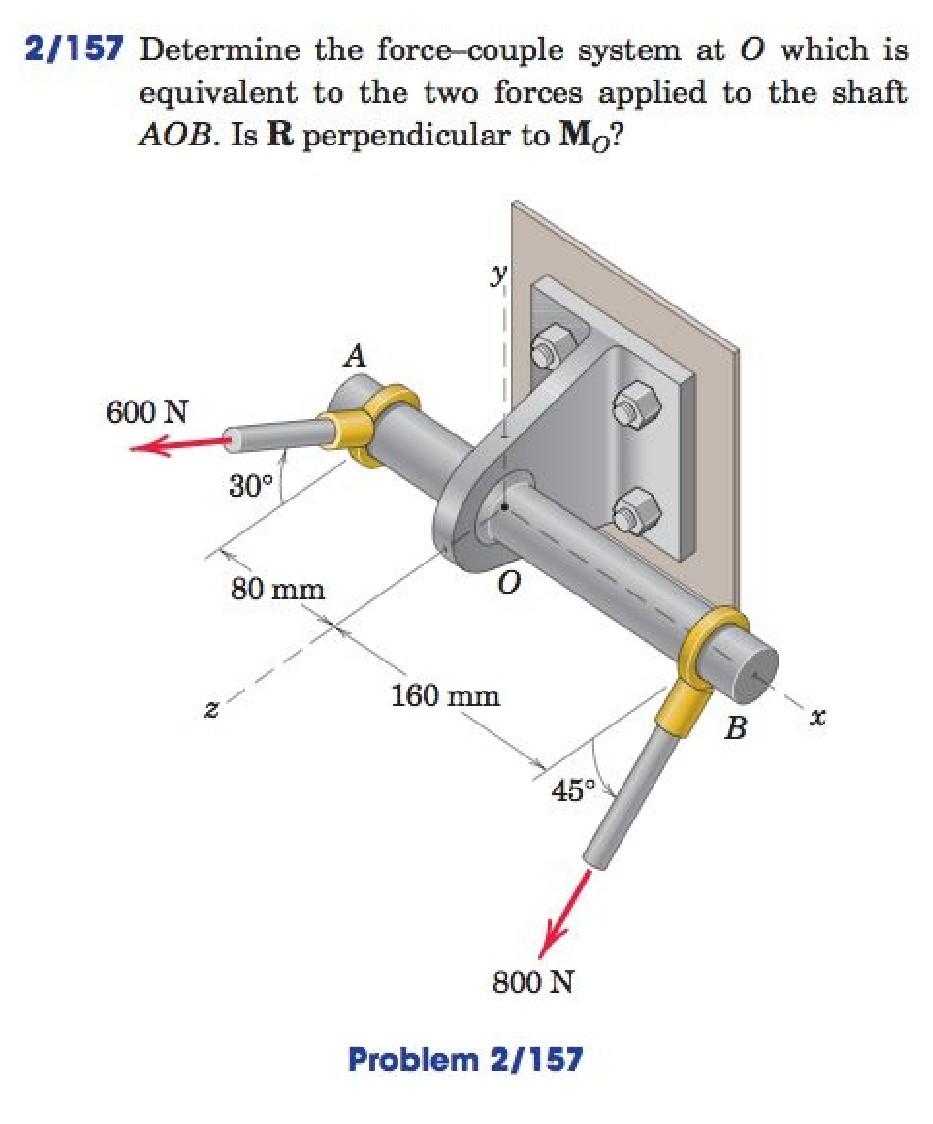 Solved 2/157 Determine the force-couple system at O which is | Chegg.com