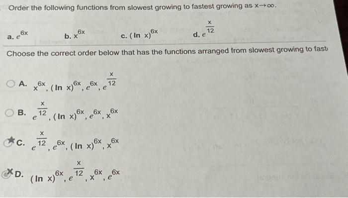 Solved Order the following functions from slowest growing to | Chegg.com