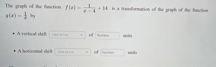 Solved The graph of the function f(x) = 1 g(x) = 1 by +14 is | Chegg.com