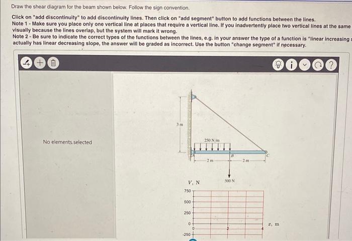 Draw the shear diagram for the beam shown below. Follow the sign convention.
Click on add discontinuity to add discontinuit
