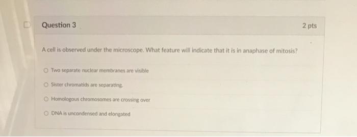 Solved Question 3 2 pts A cell is observed under the | Chegg.com