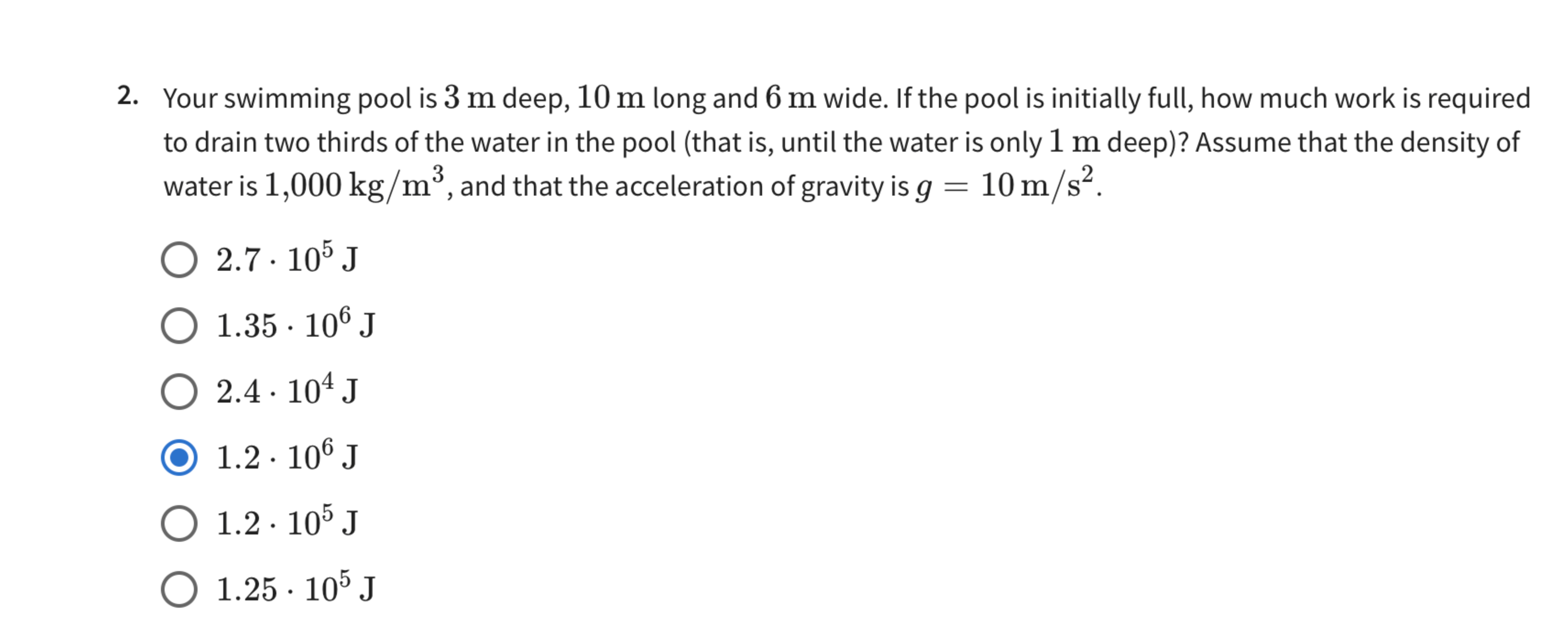 Solved Your swimming pool is 3m ﻿deep, 10m ﻿long and 6m | Chegg.com