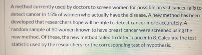 Solved A method currently used by doctors to screen women | Chegg.com