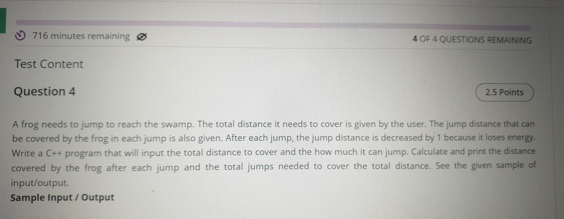 Solved A frog needs to jump to reach the swamp. The total | Chegg.com