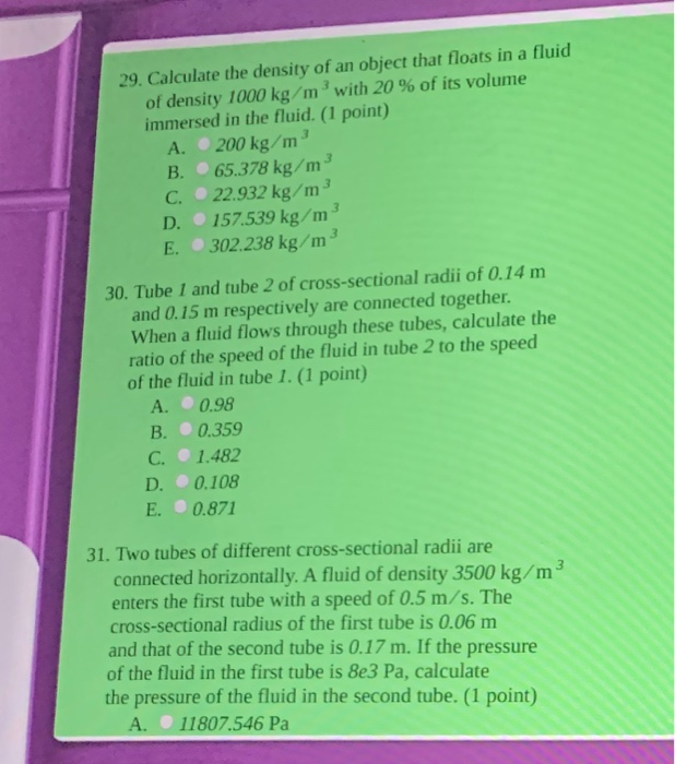 Solved 29. Calculate The Density Of An Object That Floats In | Chegg.com