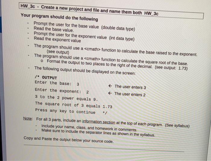 Solved HW_3c - Create a new project and file and name them | Chegg.com