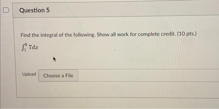 Solved Find the integral of the following. Show all work for | Chegg.com