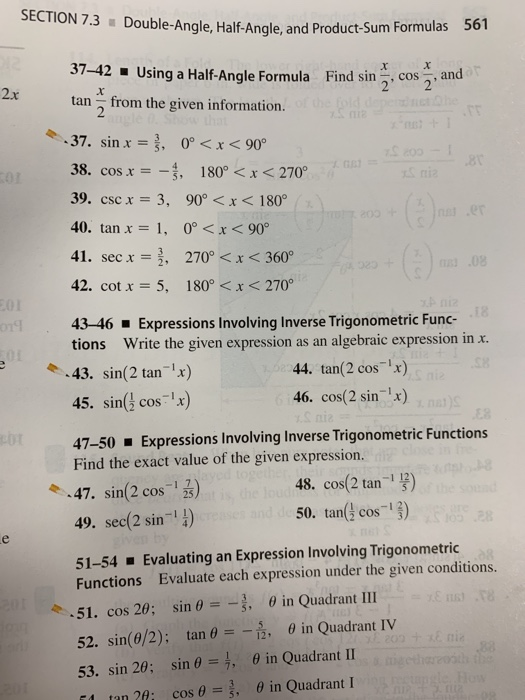 Solved SECTION 7.3 Double-Angle, Half-Angle, and Product-Sum | Chegg.com