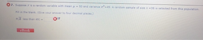 Solved Suppose X is a random variable with mean μμ = 50 and | Chegg.com