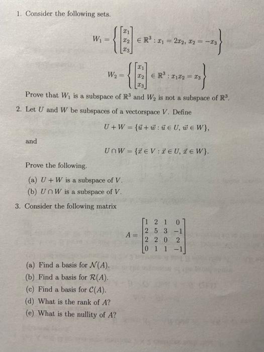 Solved 1. Consider The Following Sets. | Chegg.com