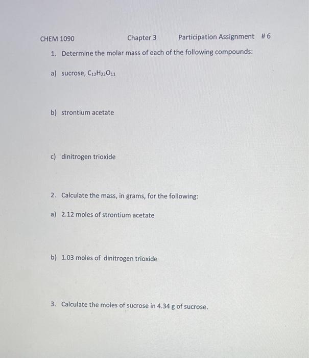 Solved CHEM 1090 Chapter 3 Participation Assignment #6 1. | Chegg.com