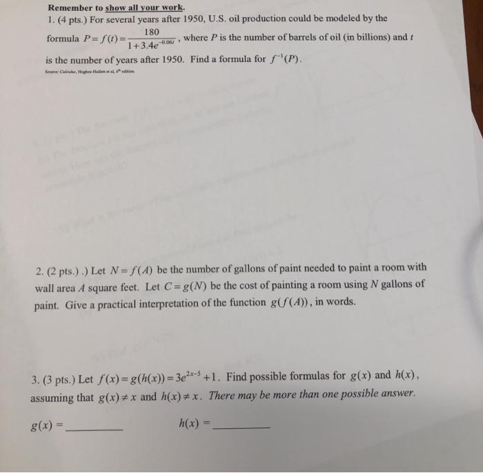 Remember To Show All Your Work 1 4 Pts For Chegg Com