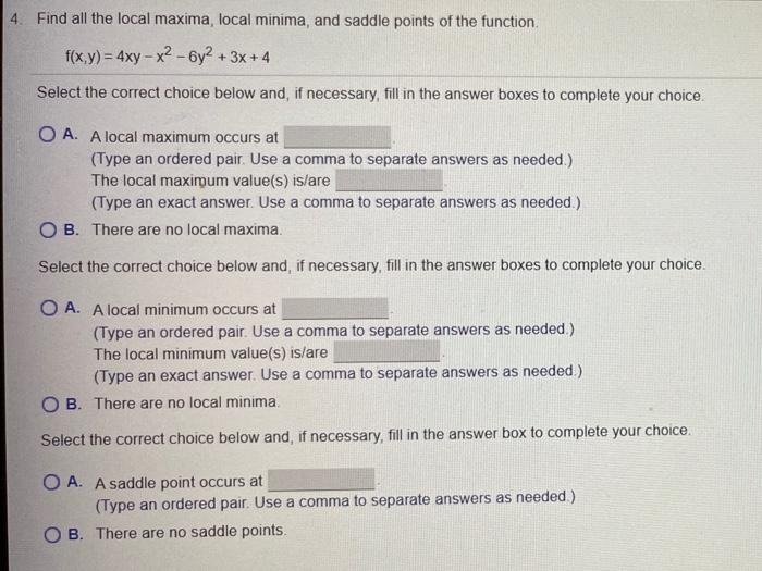 Solved 4 Find All The Local Maxima Local Minima And Chegg Com