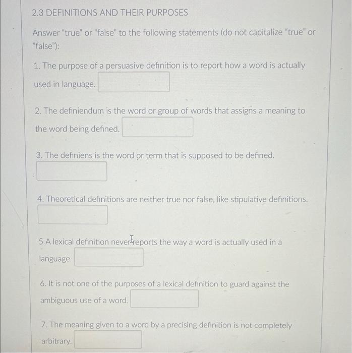 2.3 DEFINITIONS AND THEIR PURPOSES Answer 
