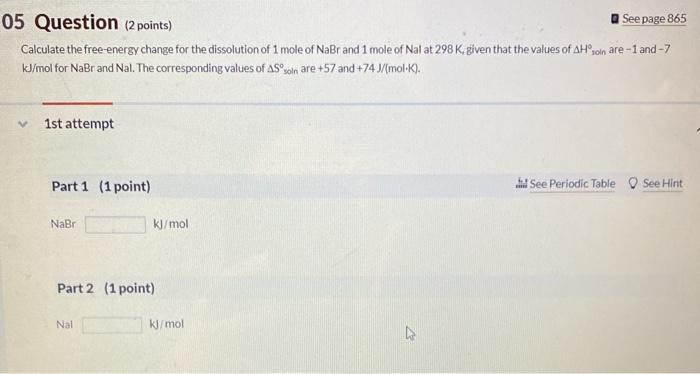 Solved 05 Question (2 points) See page 865 Calculate the | Chegg.com