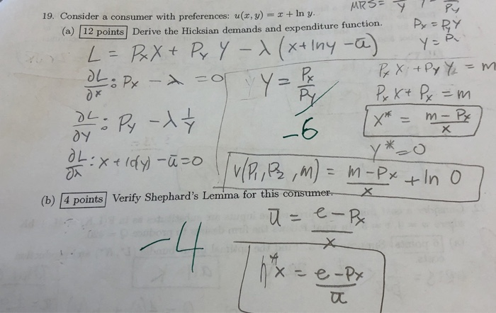 Solved P X Y Mrs 19 Consider A Consumer With Prefer Chegg Com