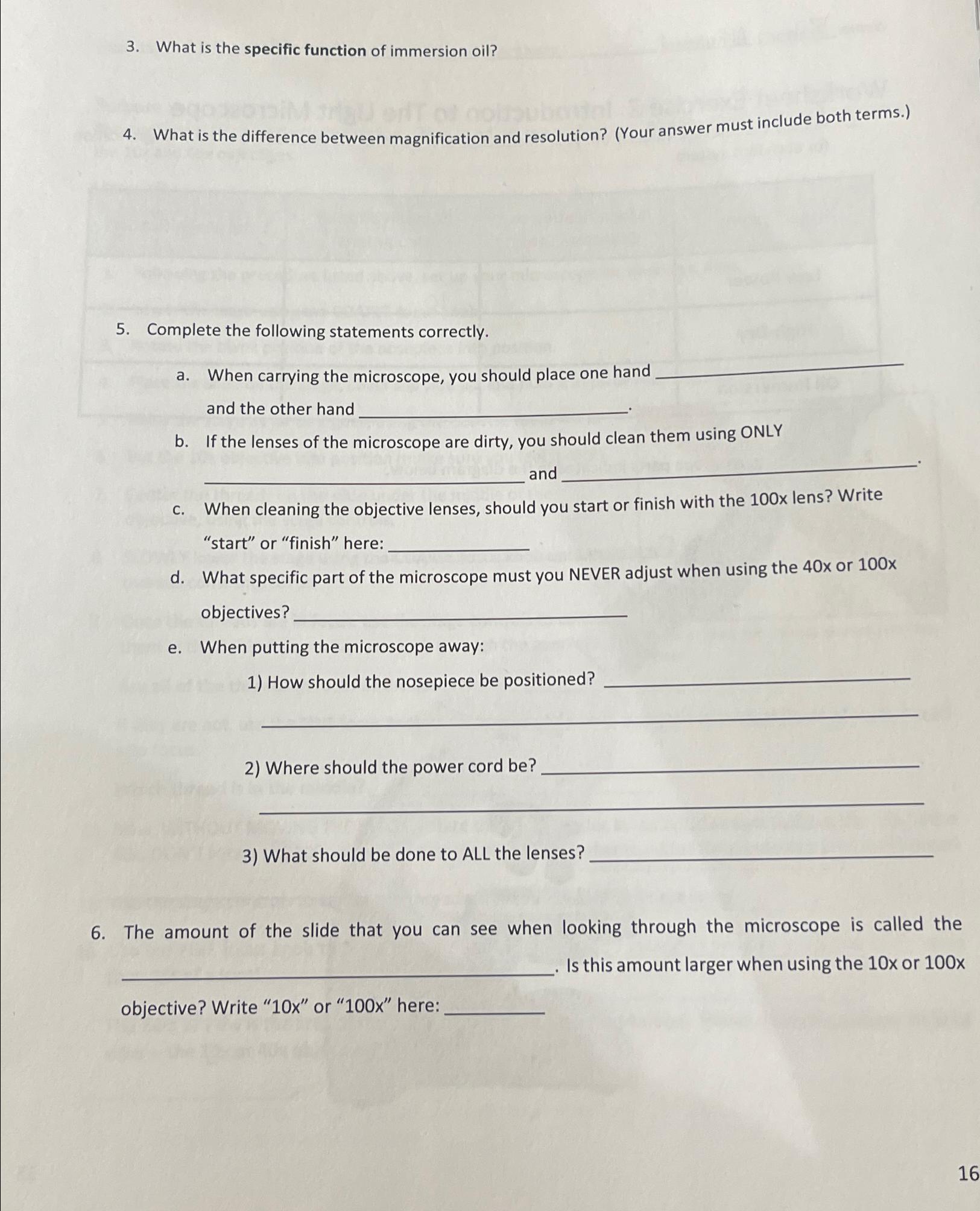 Solved What is the specific function of immersion oil?What