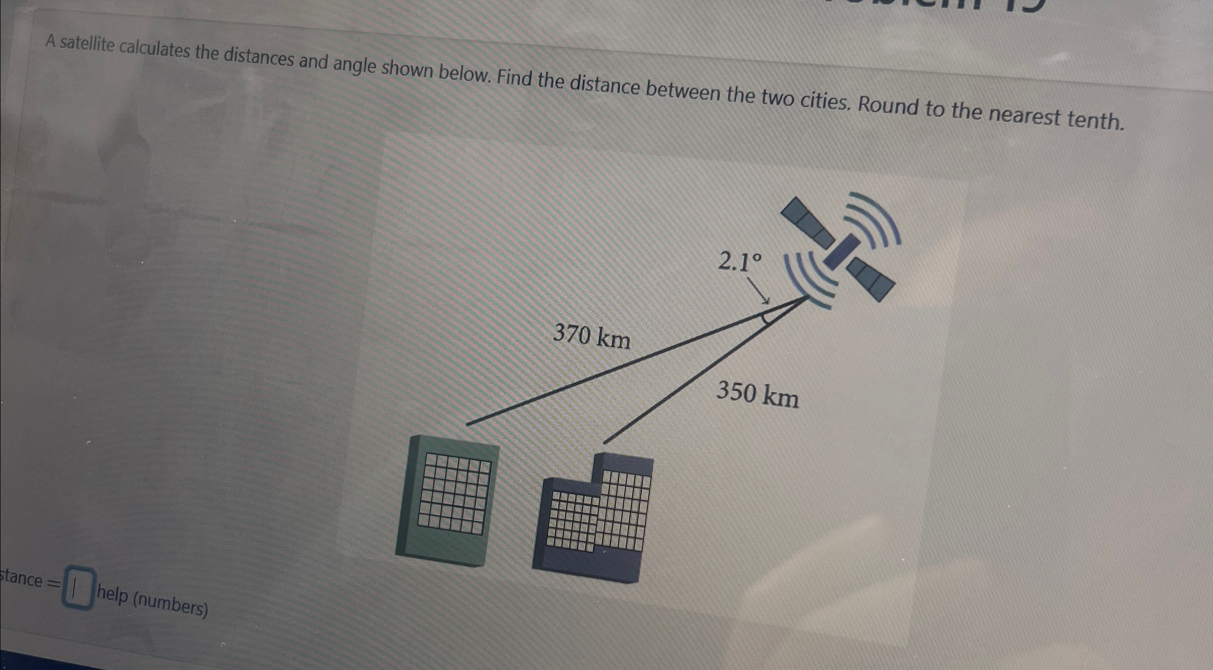 Solved A satellite calculates the distances and angle shown | Chegg.com