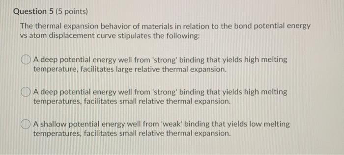 Solved Question 5 (5 Points) The Thermal Expansion Behavior | Chegg.com