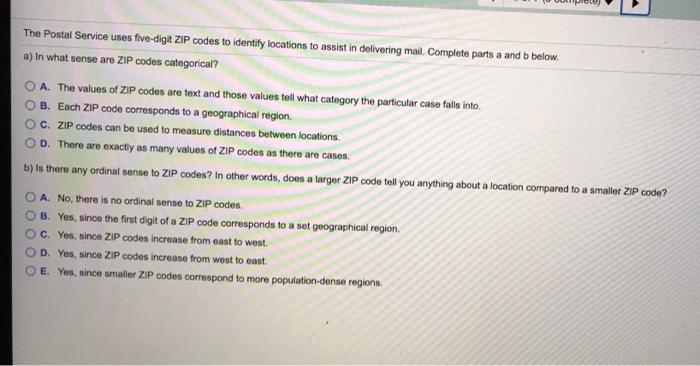 Solved The Postal Service uses five-digit ZIP codes to | Chegg.com