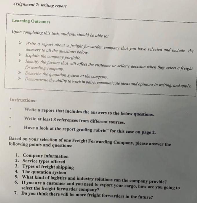 Solved Assignment 2: writing report Learning Outcomes Upon | Chegg.com