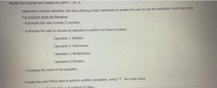 Solved Modify the program you created in Lab#5 - Ex 2. | Chegg.com