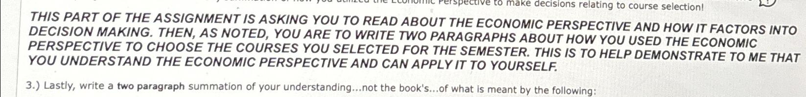 Solved THIS PART OF THE ASSIGNMENT IS ASKING YOU TO READ | Chegg.com